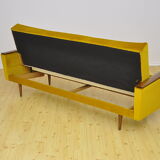 Yellow velvet sofa with fold-out function, 1960s