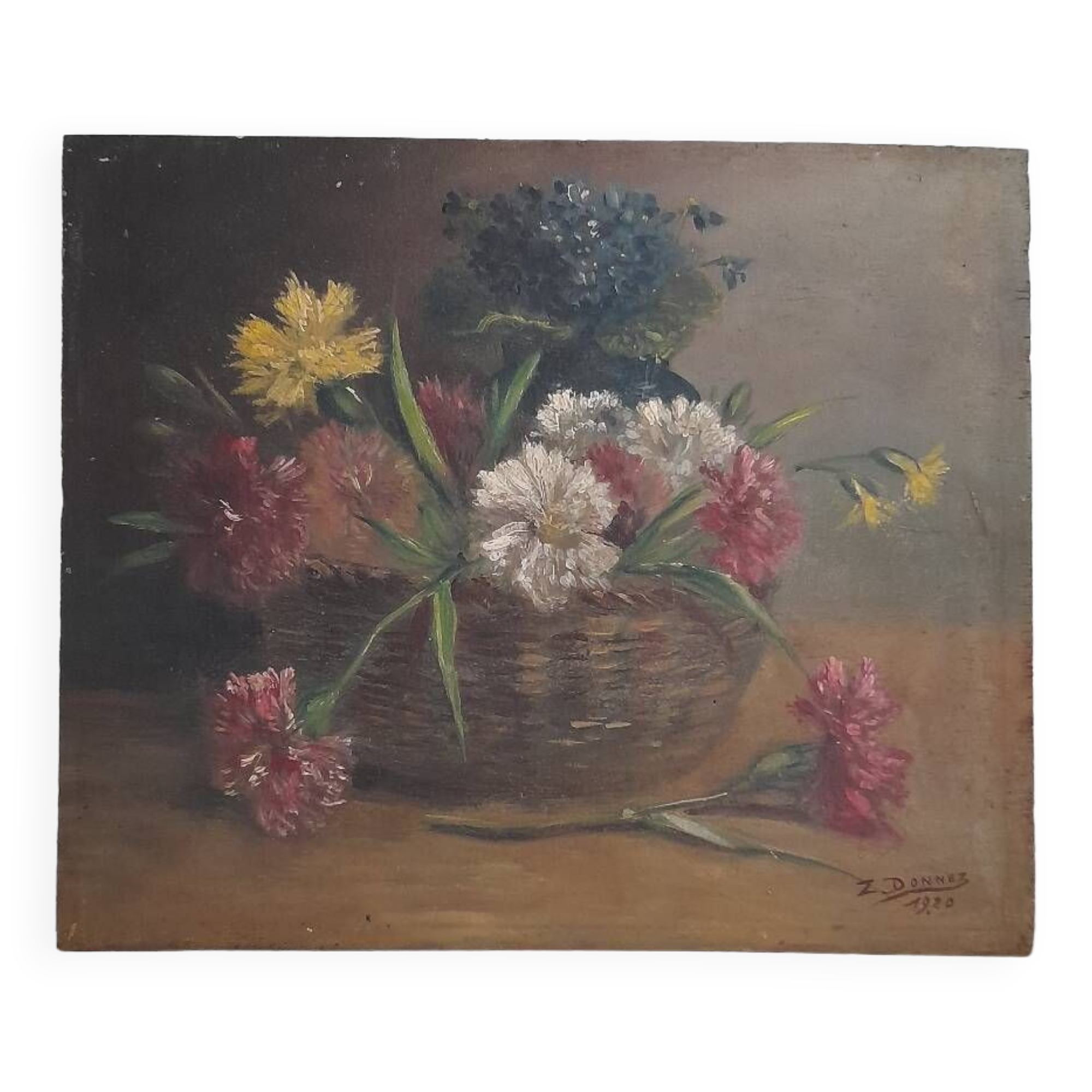 Floral oil painting on panel 1920