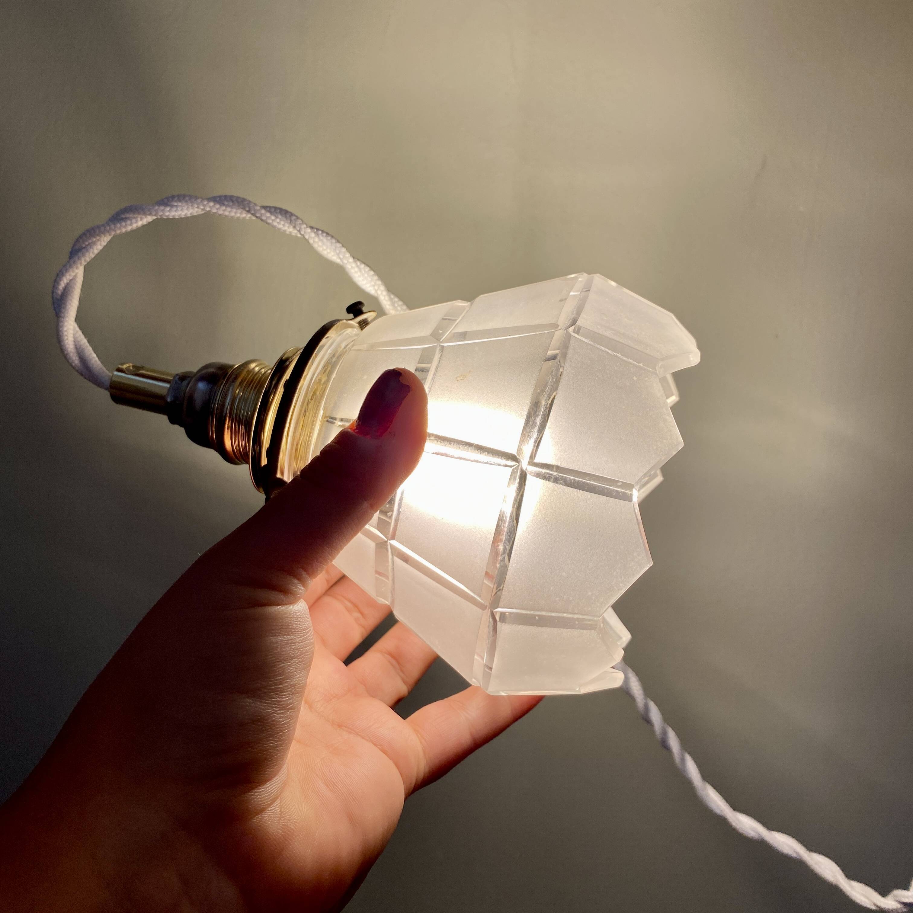 Vintage art deco tulip walking lamp in frosted glass