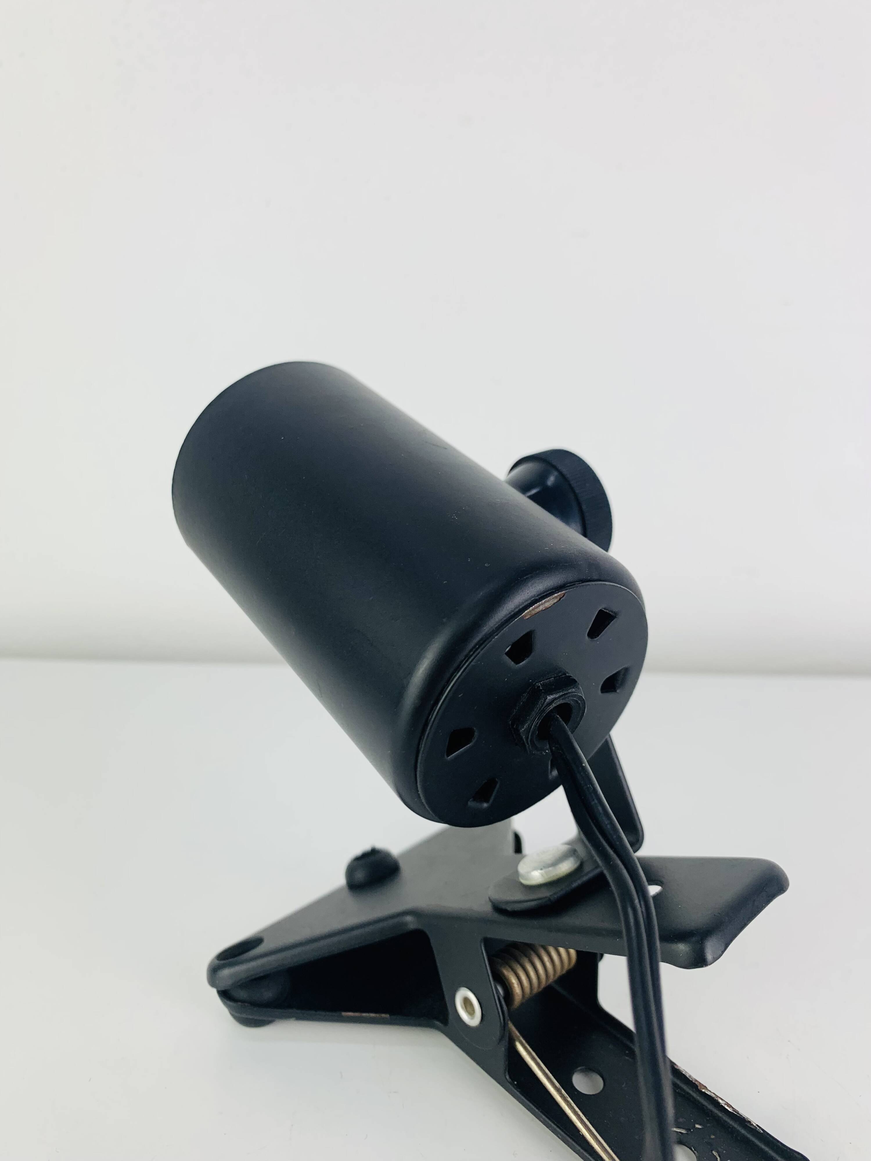 3 clip-on spotlights, black metal, 1960s, vintage