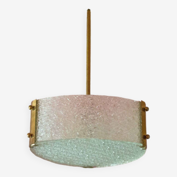 Suspension verre et laiton vintage, lustre vintage, lampe de plafond triangulaire, pendant light