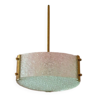 Suspension verre et laiton vintage, lustre vintage, lampe de plafond triangulaire, pendant light