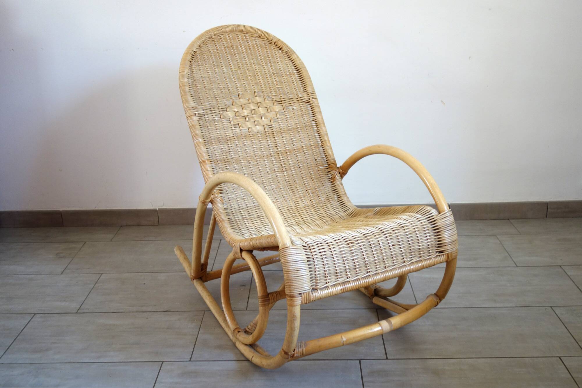 Vintage rattan bamboo rocking chair