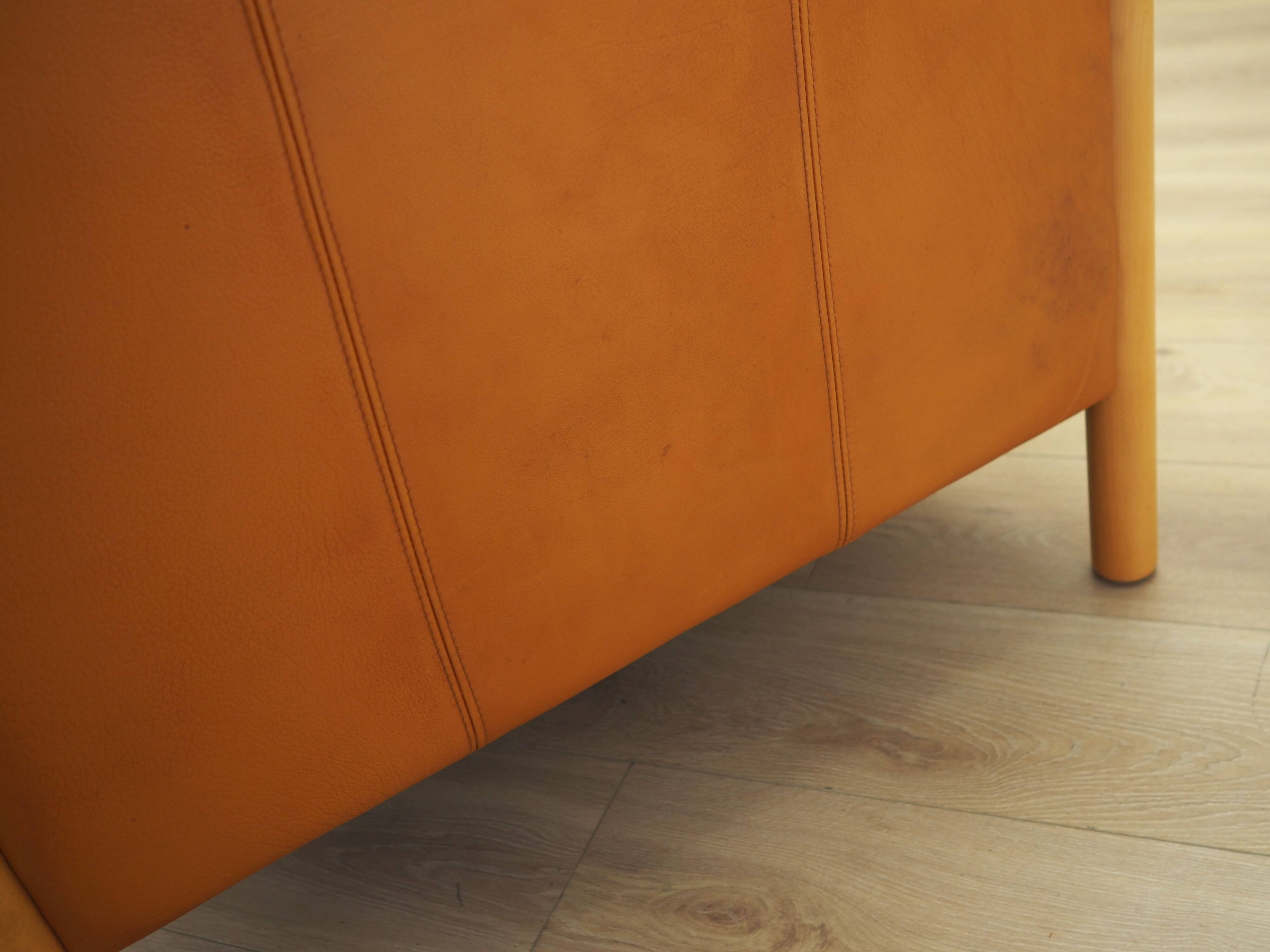 Orange leather sofa, Danish design, 1970s, production: Denmark