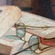 Painting "Still life Books and glasses" HST signed Marguerite Hain XIX° century