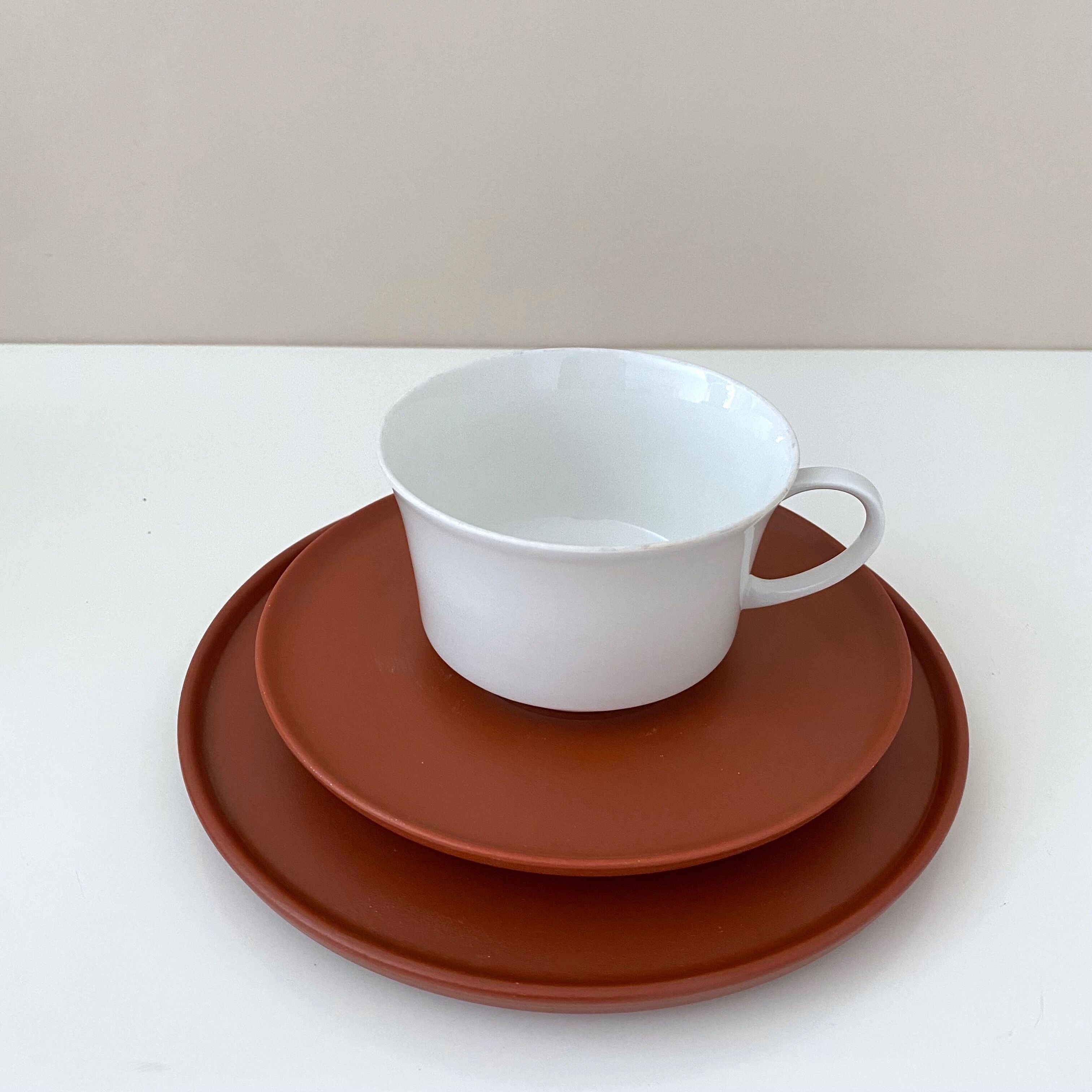 Tea service terracotta for 6 persons, vintage porcelain, 60's