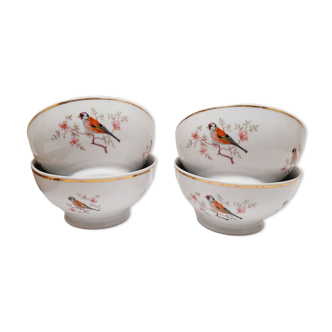 Set 4 bols porcelaine oiseaux