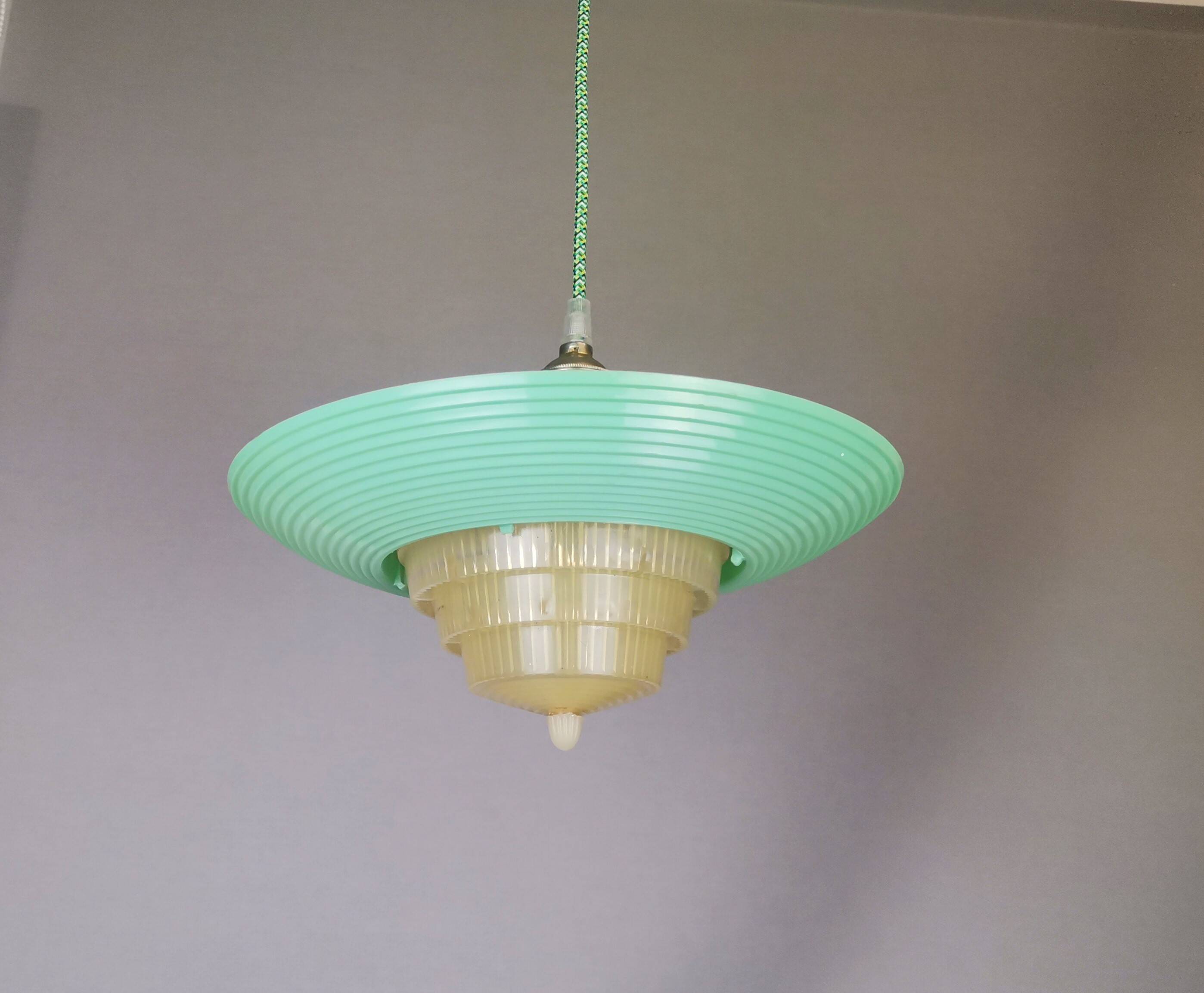 Scandinavian green acrylic clip on hanging lamp 1960s