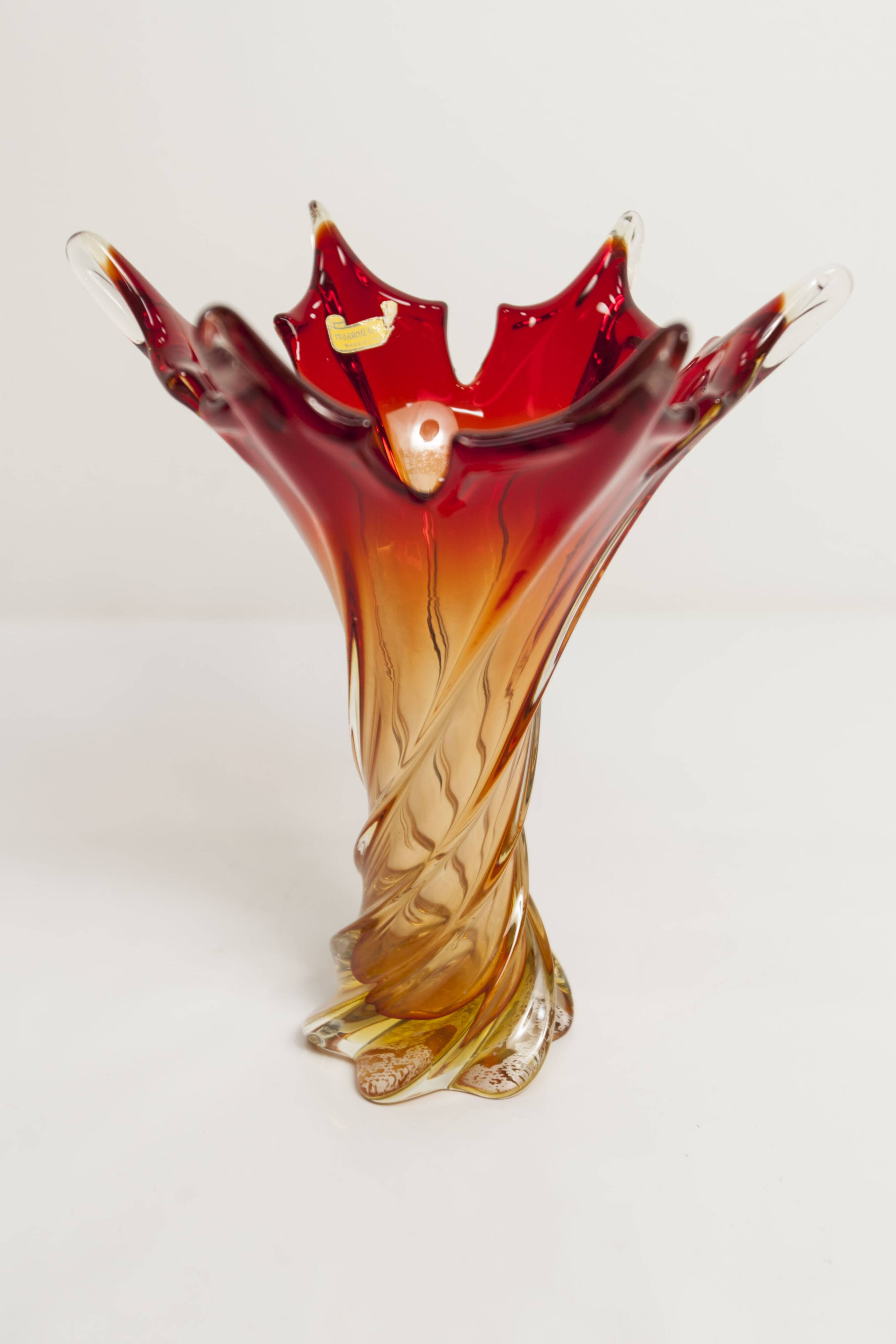 Murano glass vase by Fratelli Toso signed Murano orange and red.
