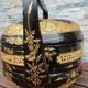 Panier de mariage chinois en bois et osier noir laqué et or