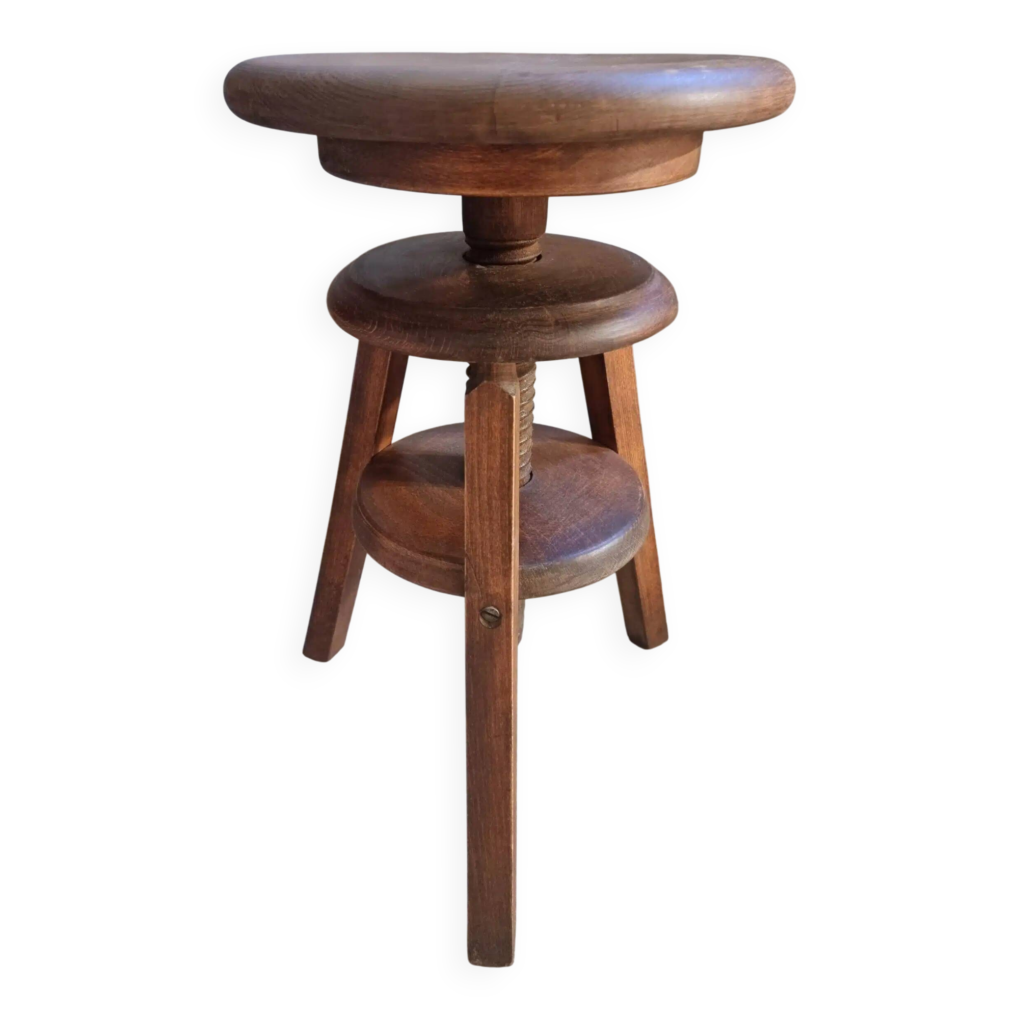 Vintage French adjustable beech stool, 1950s