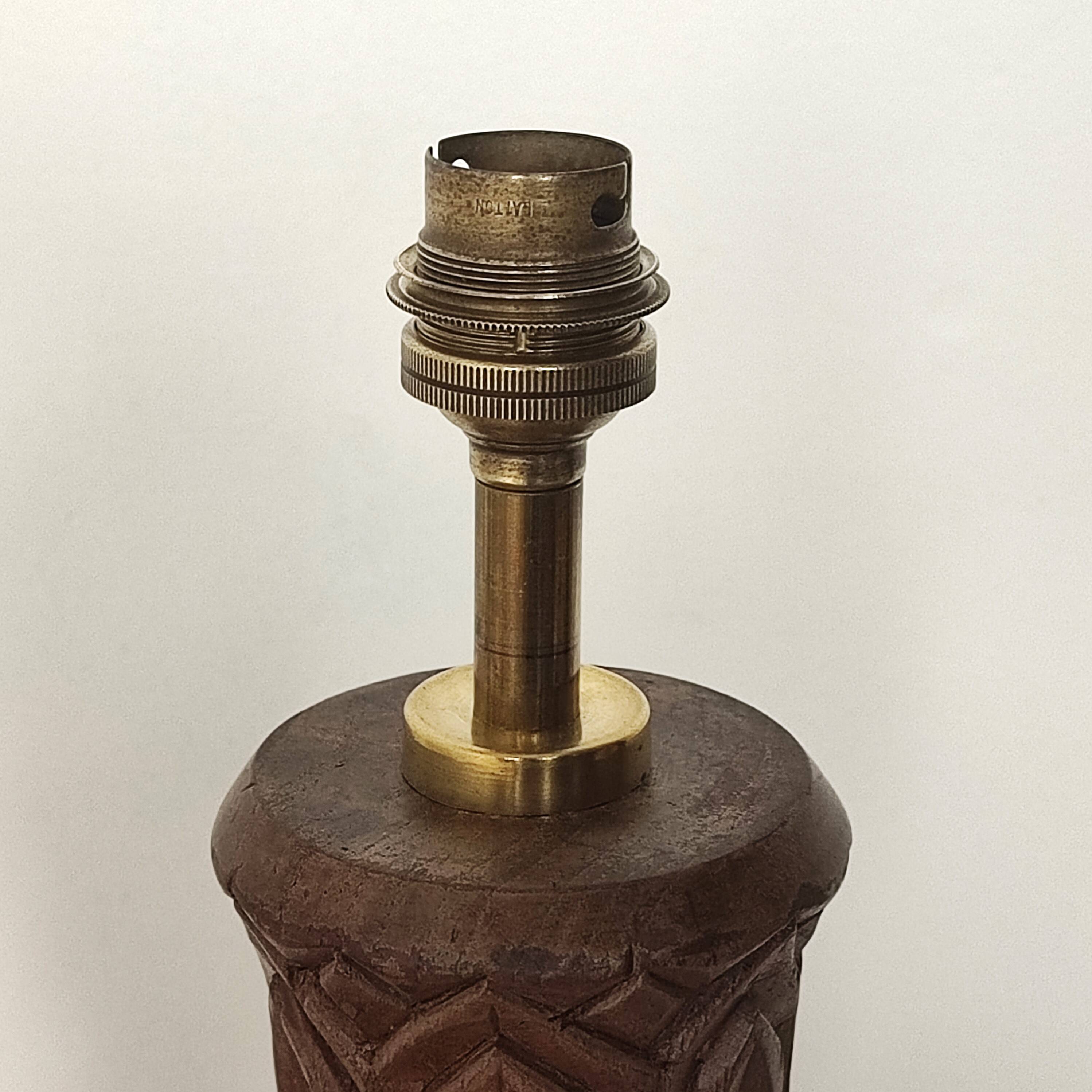 Carved wooden lamp base