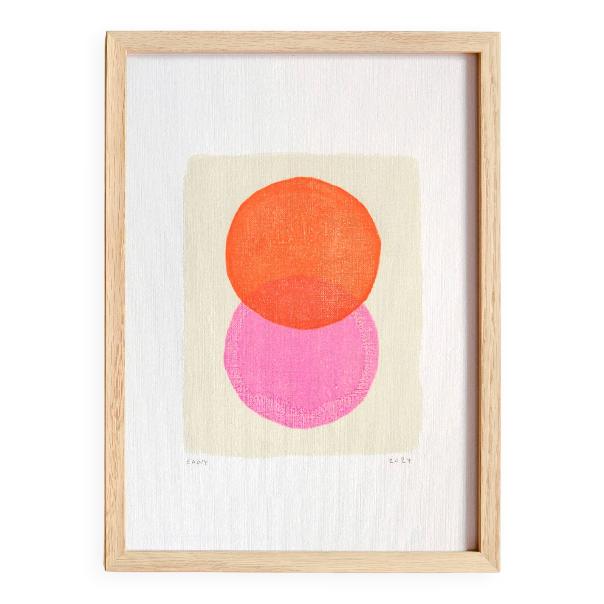 Peinture abstraite sur papier - rose te orange fluo - signée eawy