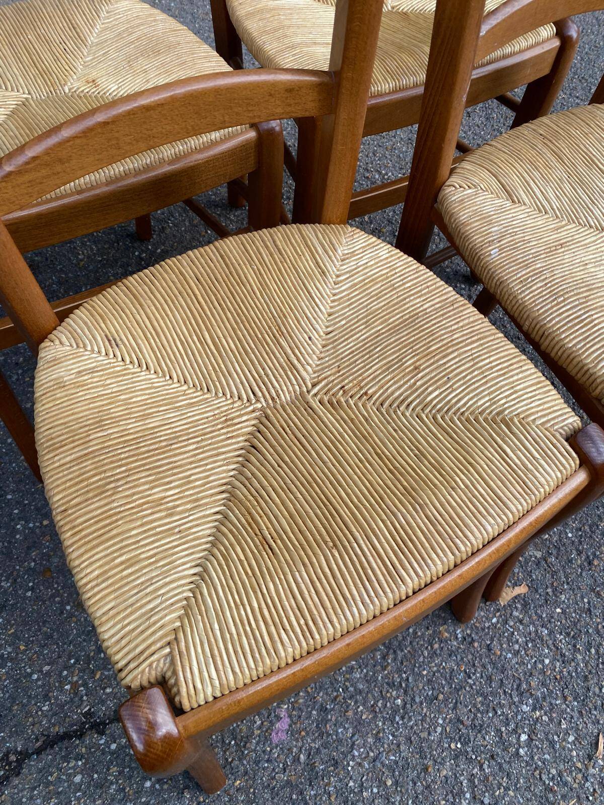 Lot de 4 chaises campagnard bois massif paillées 1980