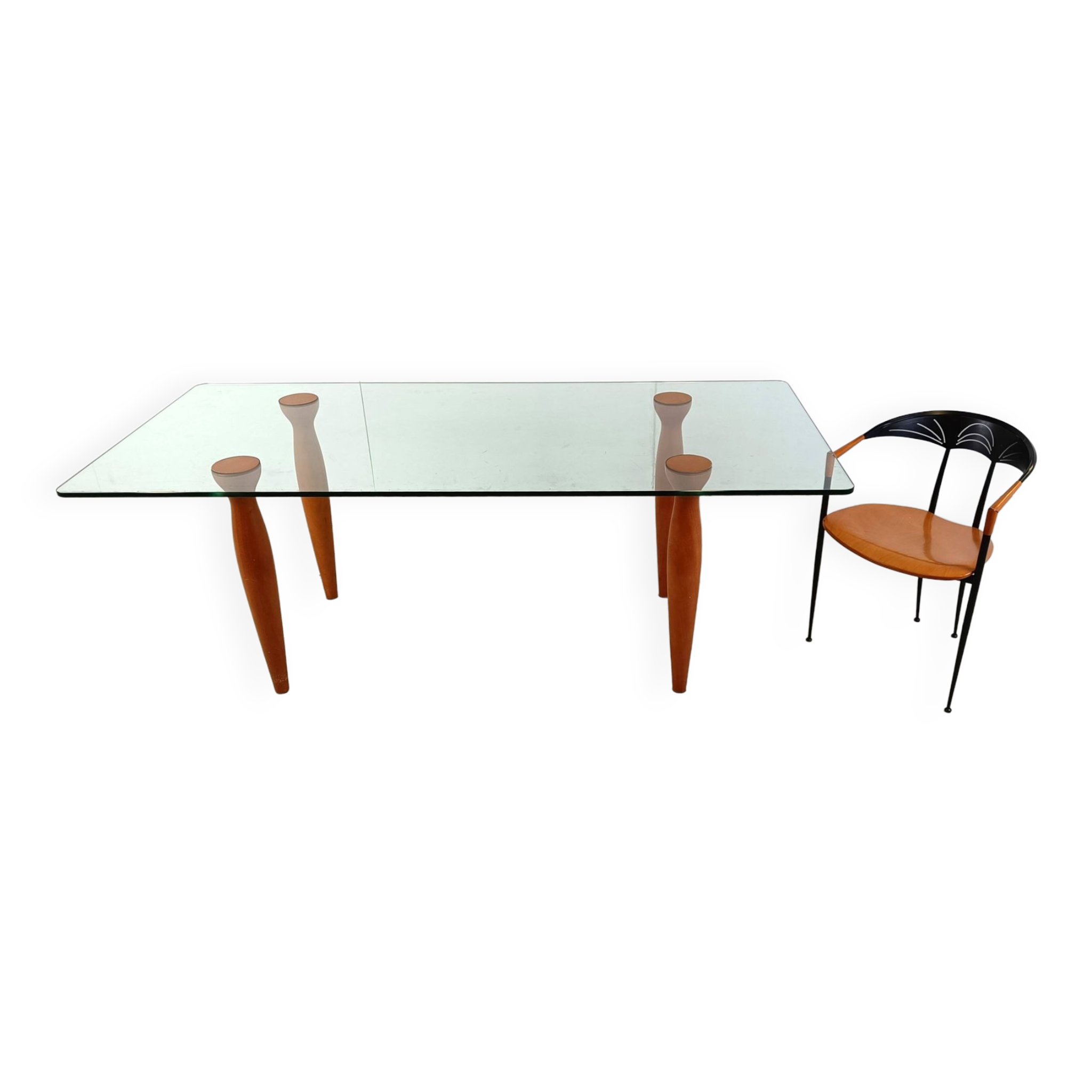 Vintage italian glass and wooden dining table, 1990s