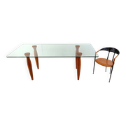 Vintage italian glass and wooden dining table, 1990s