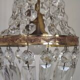 French Empire Style Bronze Single Montgolfier Crystal Basket Chandelier