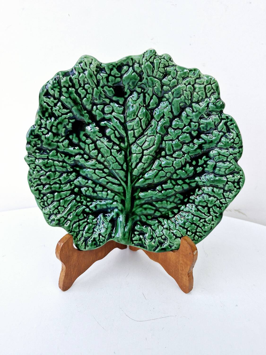 Malicorne Cabbage Barbotine Ceramic Dish Plate Signed Jules Moreau