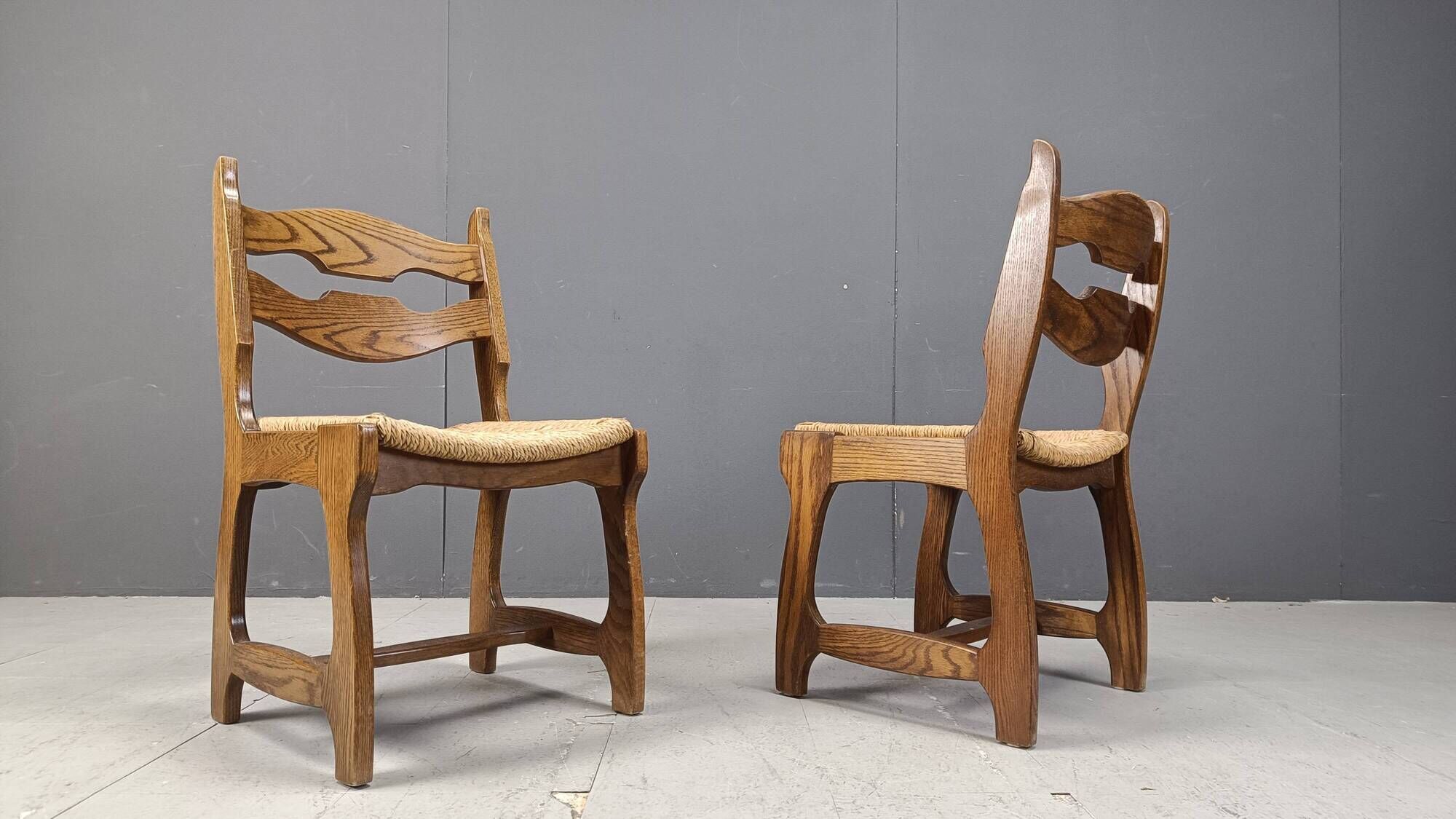 Vintage oak and wicker dining chairs, 1960s