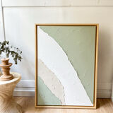 Beige, white, sage green relief table.