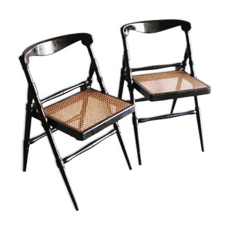2 vintage cane folding chairs