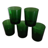 5 verres à eau anciens verts