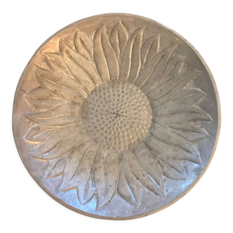 Indian silver metal dish with sunflower flower pattern
