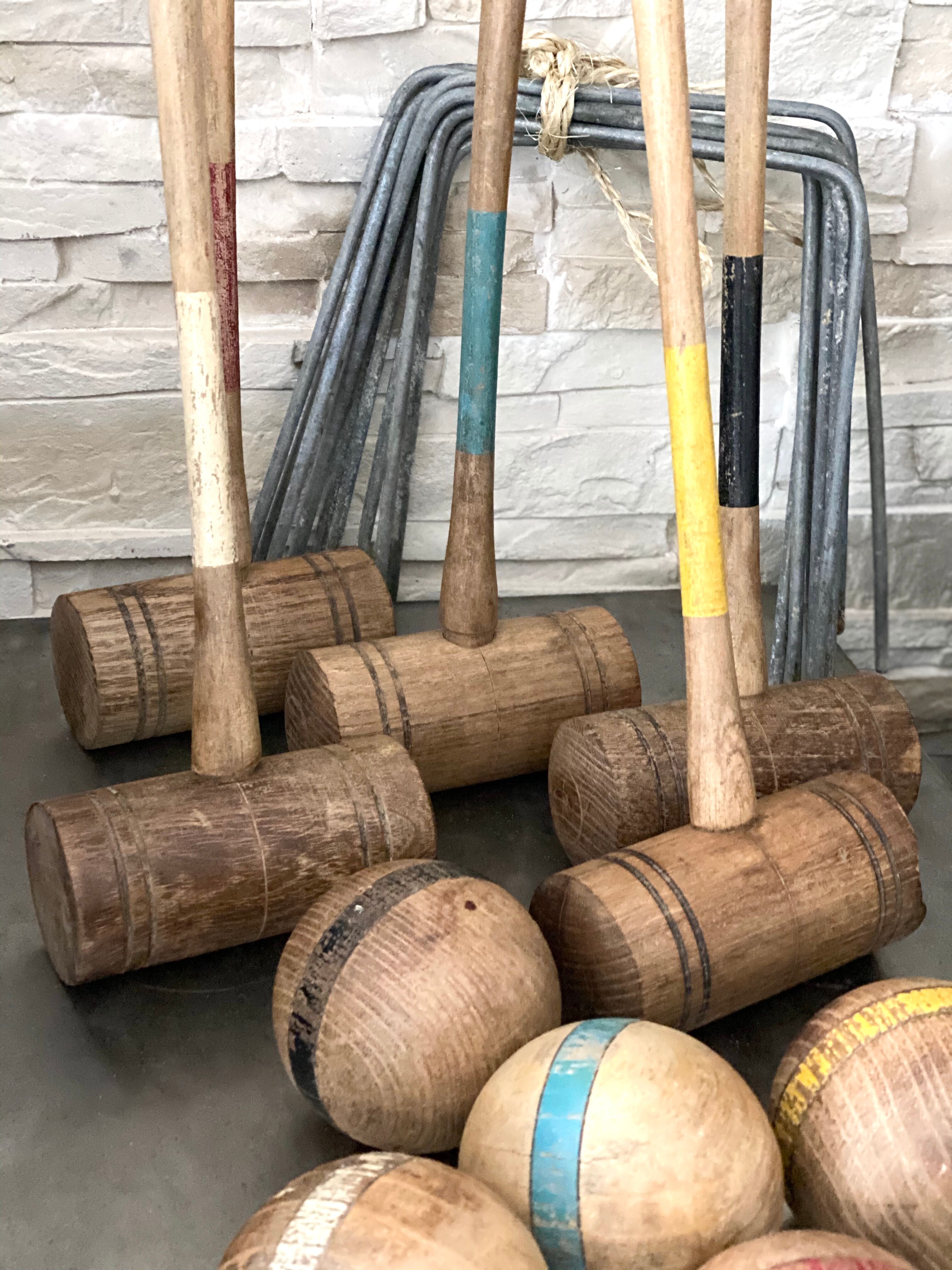 Old wooden croquet game