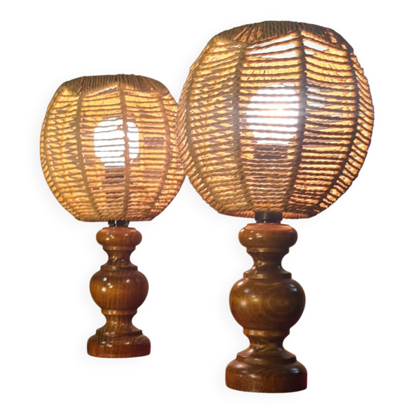 Paire de lampes de chevet de style scandinave en bois et corde
