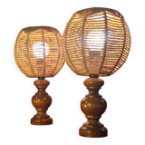 pair of Scandinavian style bedside lamps, vintage design, rope lampshade 3