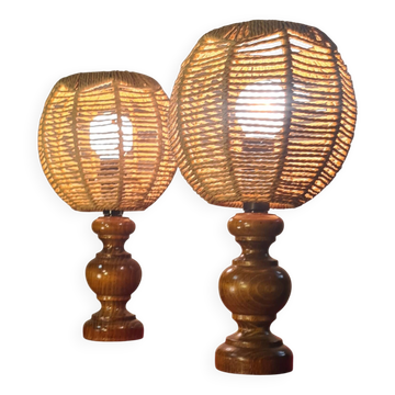 pair of Scandinavian style bedside lamps, vintage design, rope lampshade 3