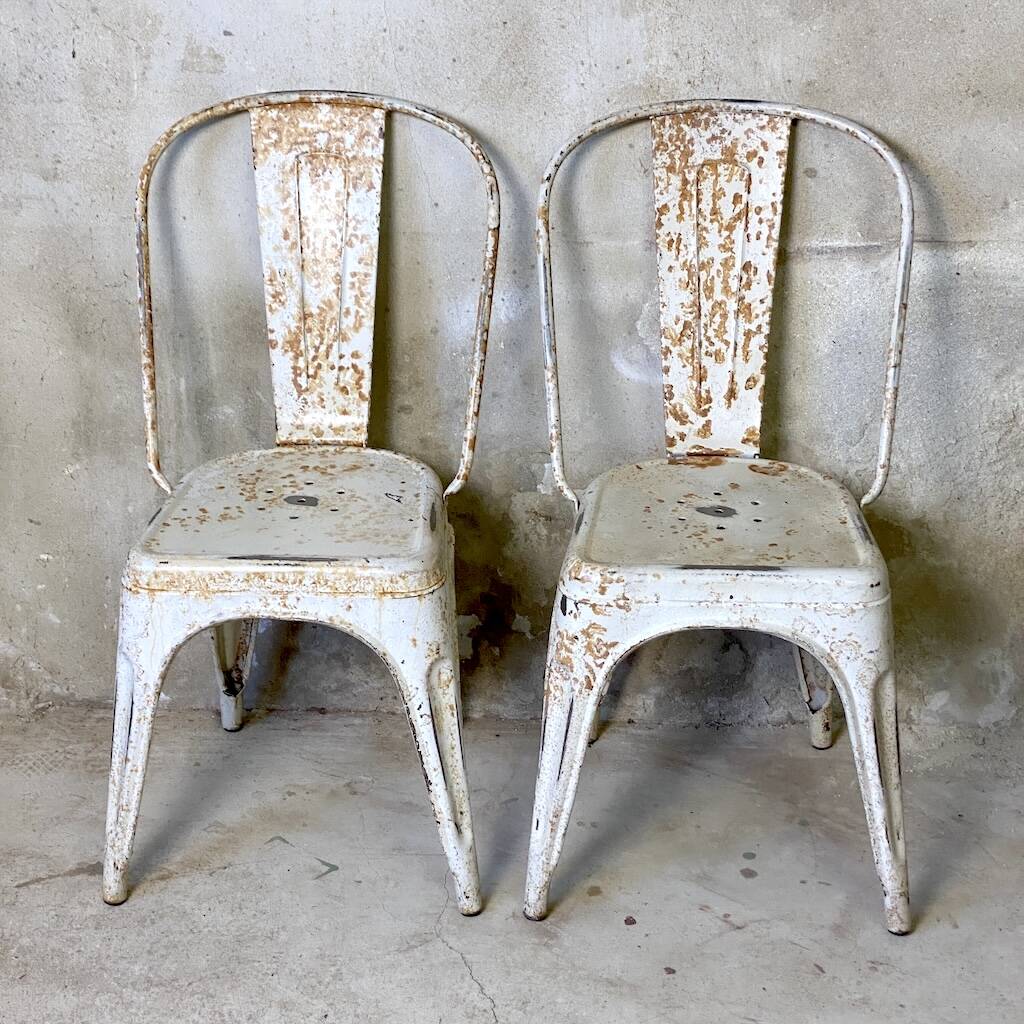 Pair of Tolix chairs model A designed by Xavier Pauchard.