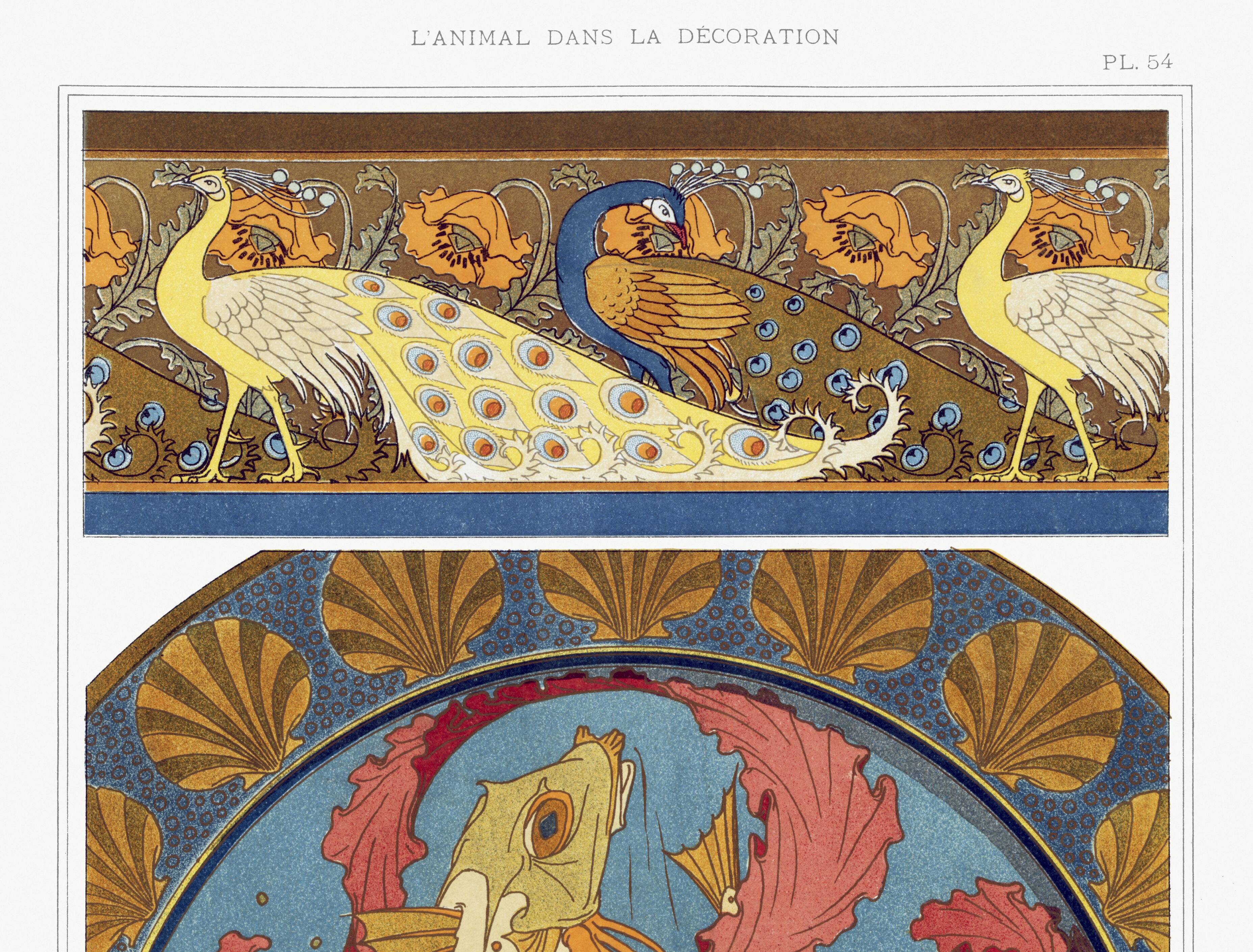 Poster “Peacocks and Fish”, after an Art Nouveau lithograph from 1897