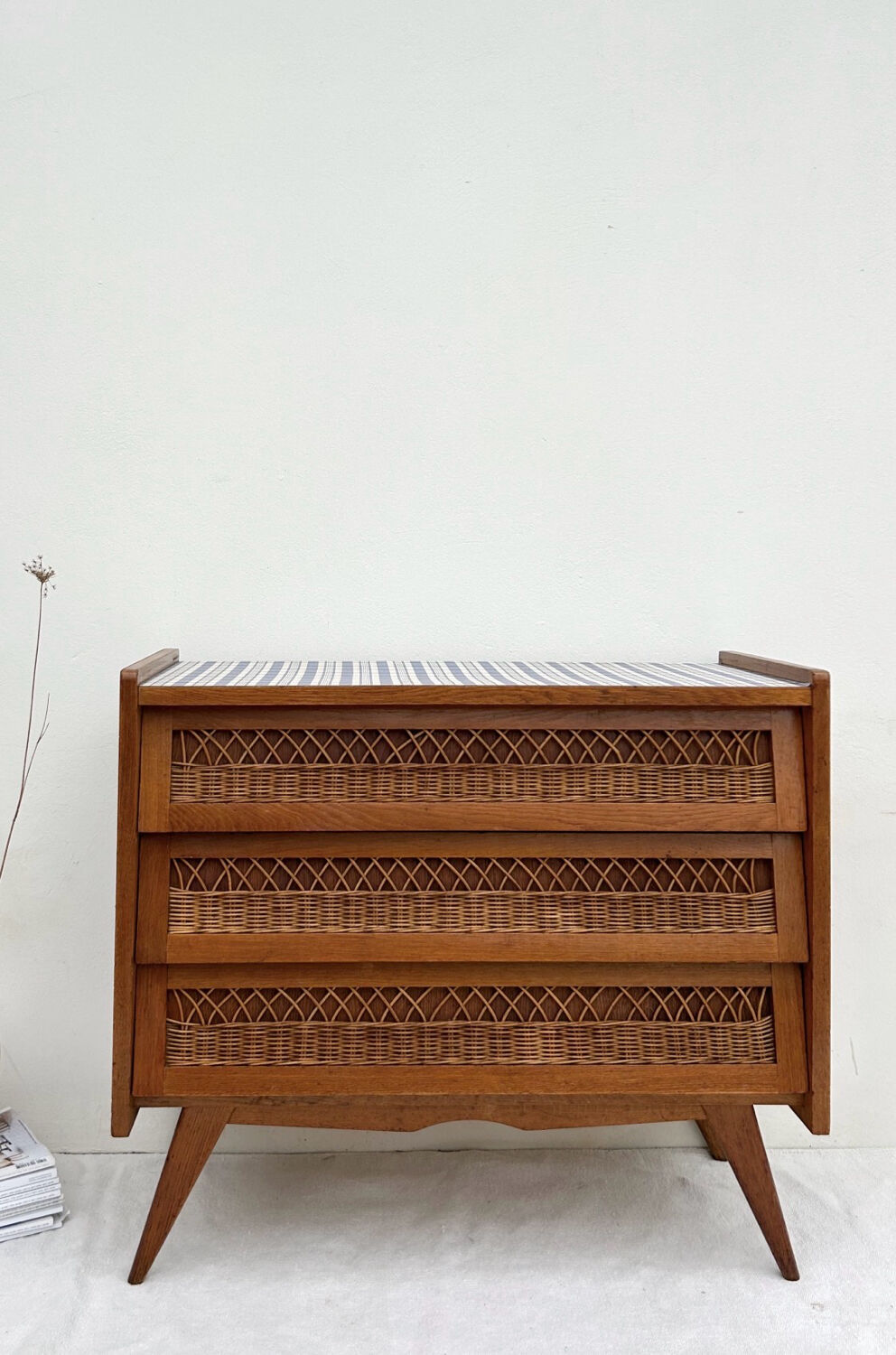 Vintage rattan chest of drawers