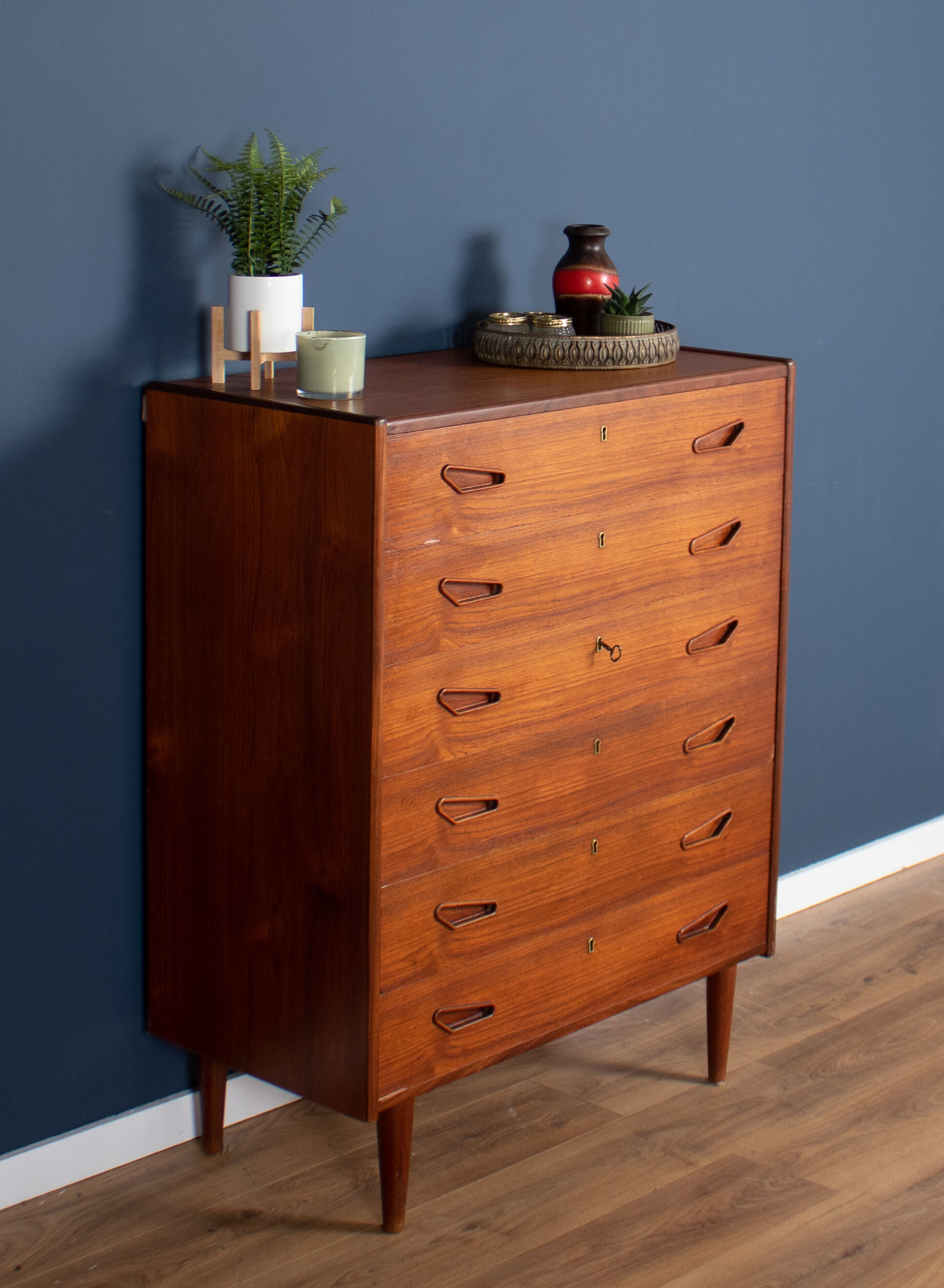 Retro teak 1960s danish mid century chest of drawers made in denmark