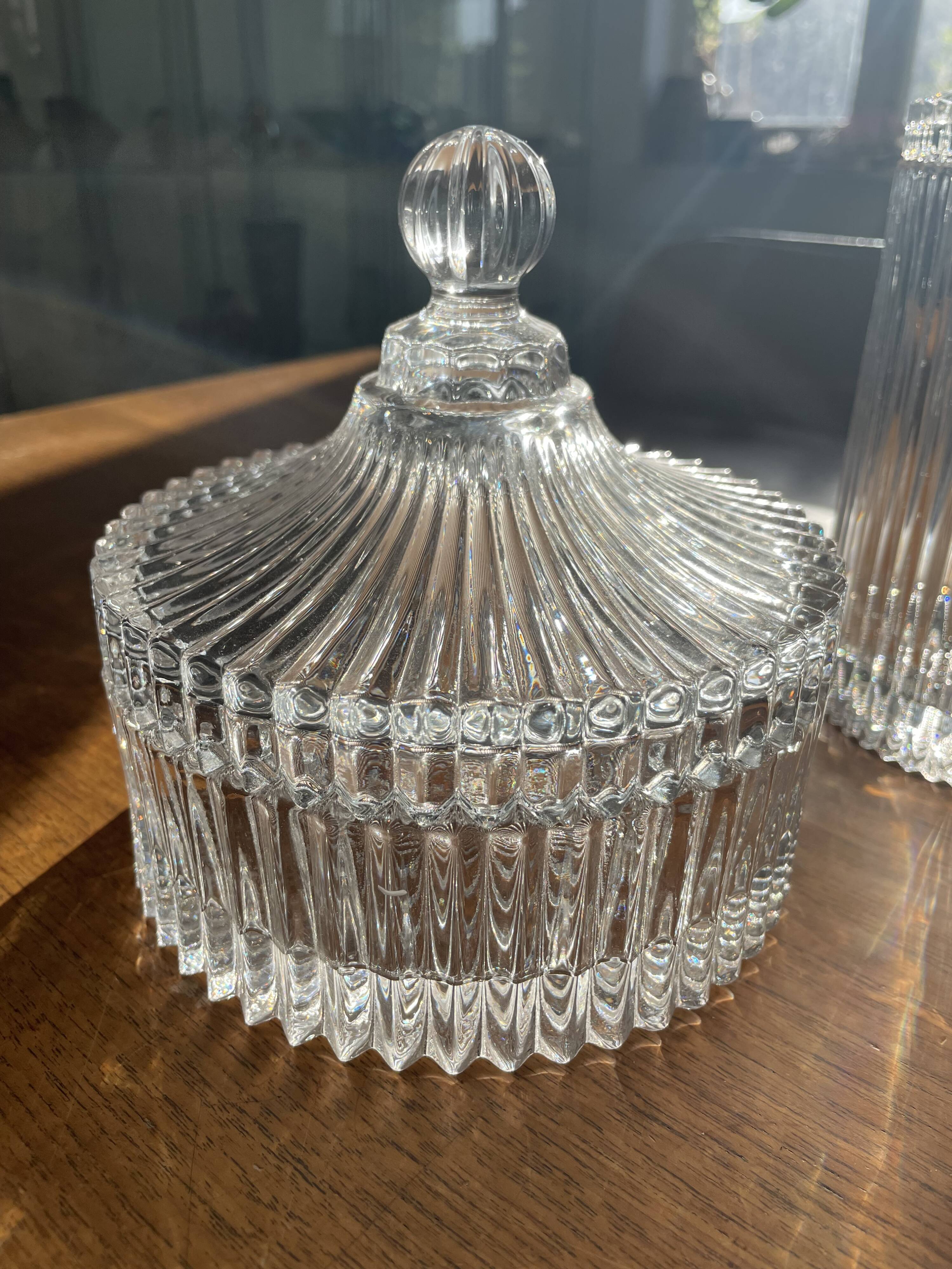 Set of 3 striped glass candy jars with lid or pharmacy jars.