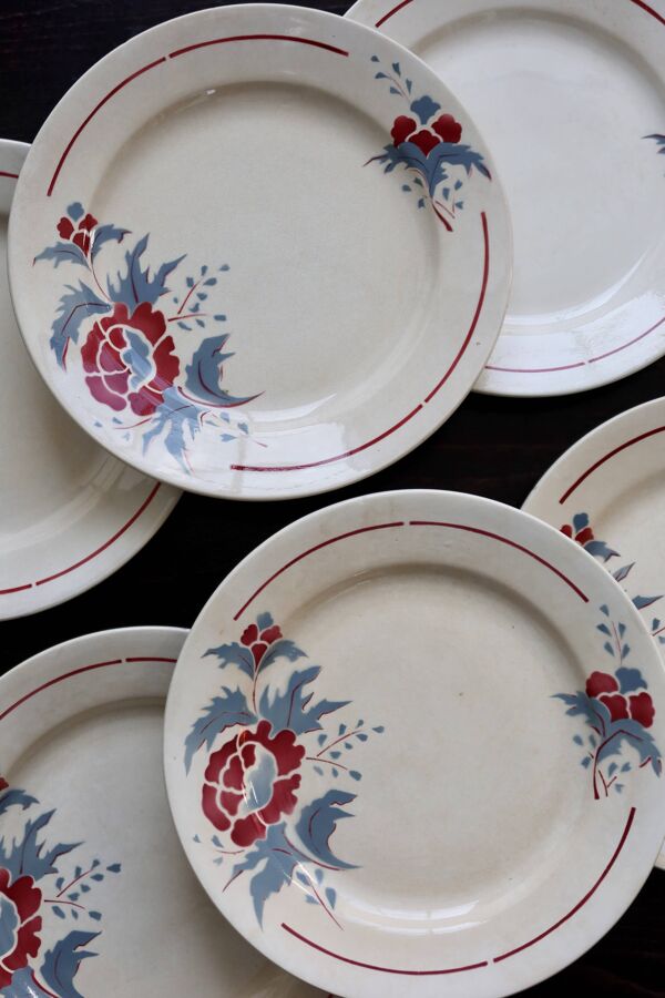 6 assiettes plates vintage – Faïencerie de Nimy