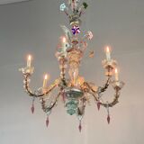 Lustre rezzonico en verre coloré de Murano 6 bras de lumière