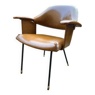 Fauteuil de bureau Italien Skaï havane vers 1950