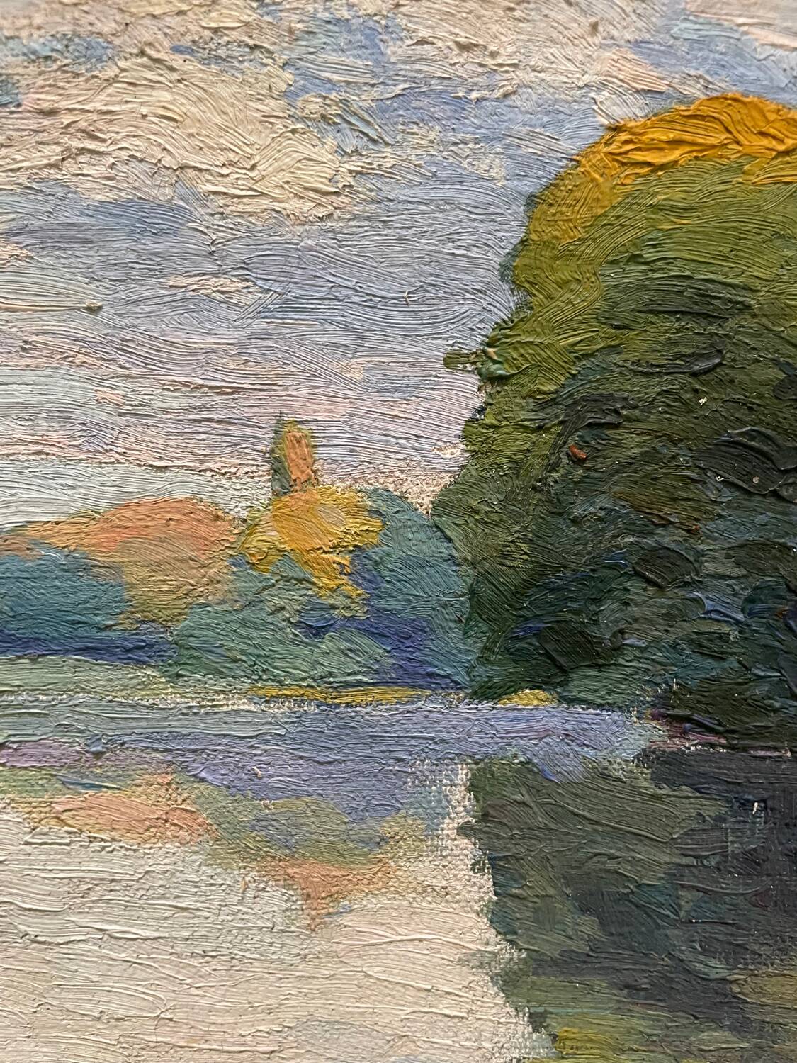 Antique painting, landscape study of reflections on water, 20th century