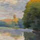 Tableau ancien paysage étude de reflets sur l’eau XXe