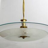 Attributed to Luigi Brusotti Mid-century Italian Glass and Brass Chandelier