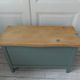 Vintage toy chest green of gray waxed finish, waxed top medium oak.