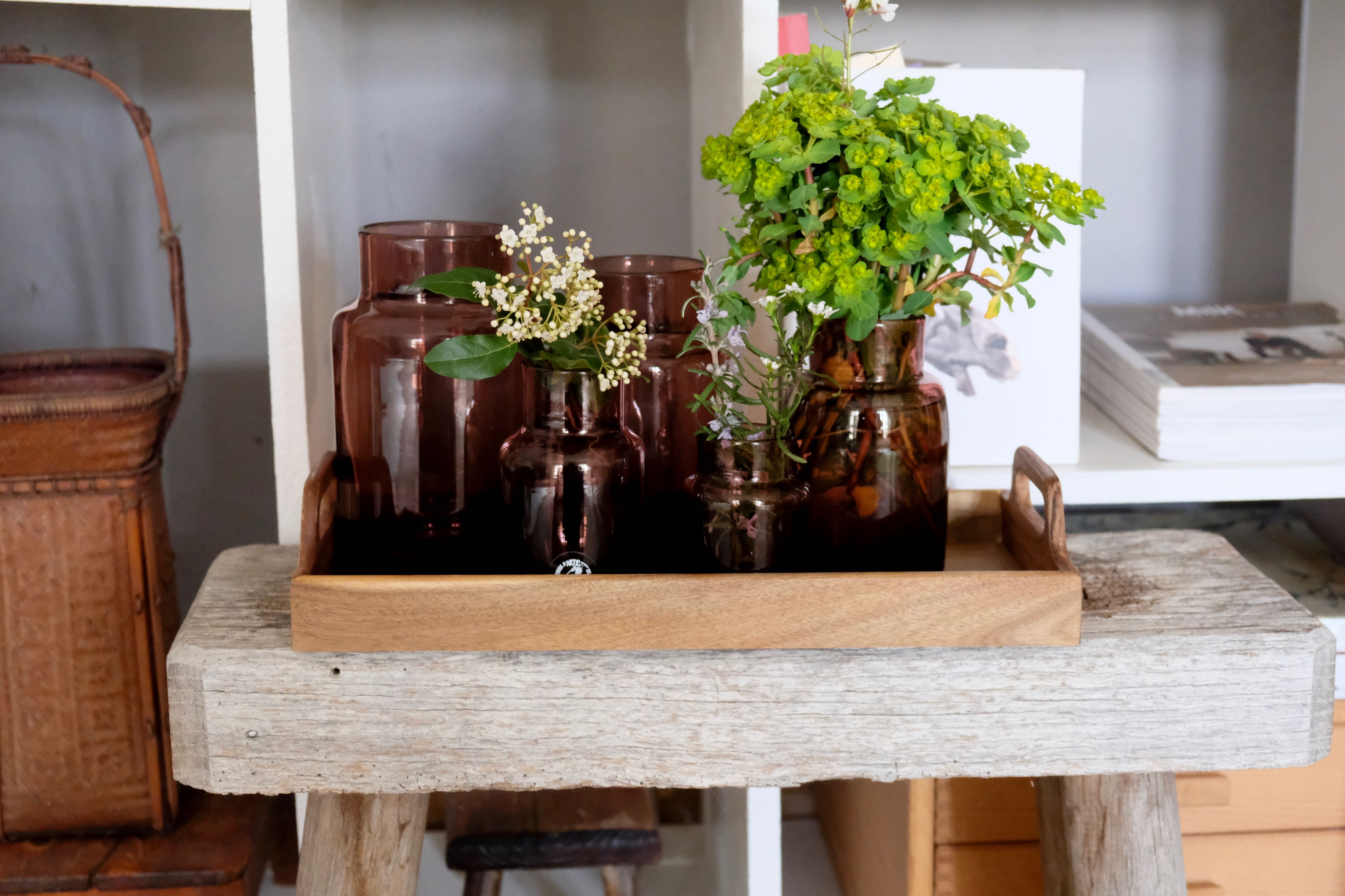 Set 5 vases in blown glass art glass ALLEX, Drôme