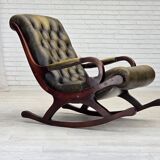 1950s, Chesterfield rocking chair, furniture leather, teak wood.