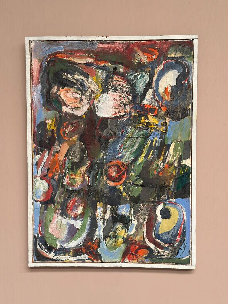 Original Swedish Oil on Canvas – “Abstract Composition” by Valter Gibson – Dated 1965 – Vintage & Framed