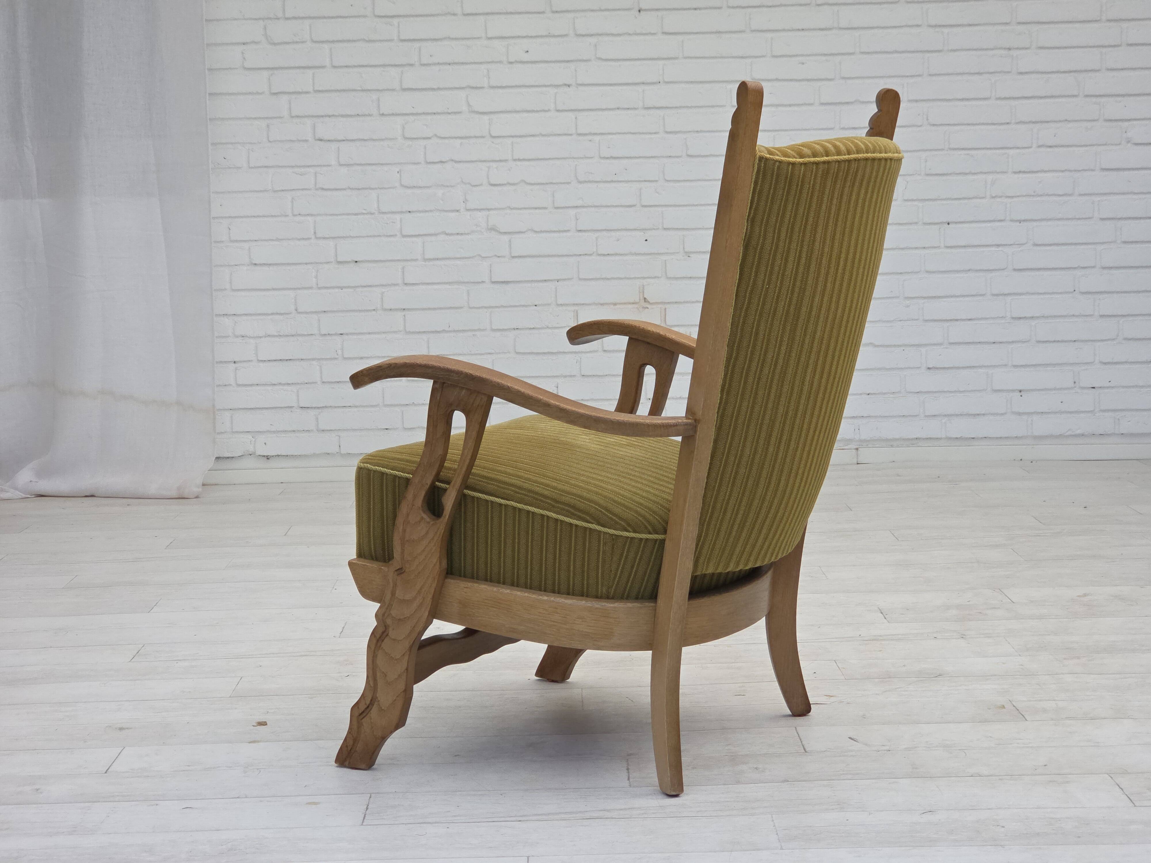 1970s, Scandinavian armchair, cotton/wool fabric, solid oak wood.