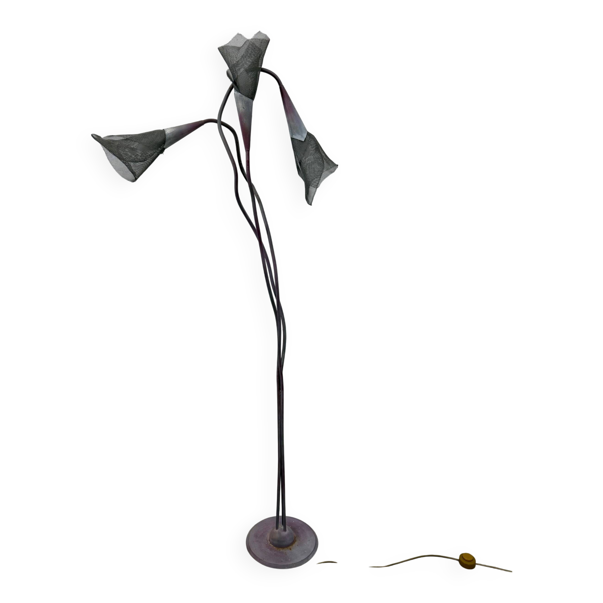 Lampadaire artisanal en métal patiné, années 1980