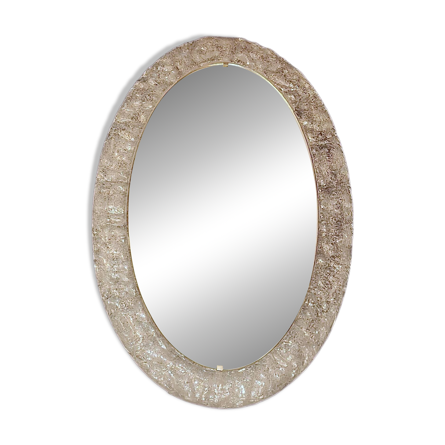 Erco large oval illuminated wall mirror in melted ice acrylic, 1970s