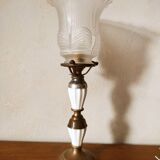 Old brass and opaline lamp
